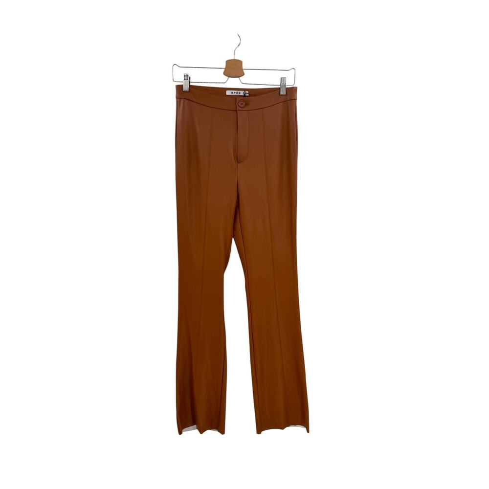 NA-KD Cognac Brown Flared PU Faux Leather Pants High Rise NWT EU 36 US 6